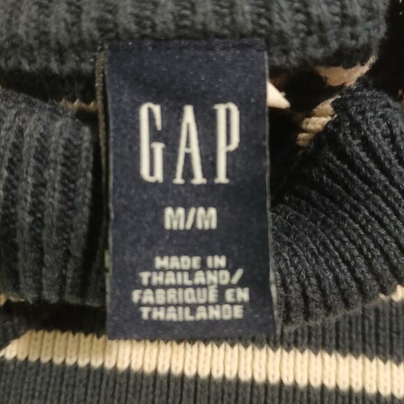 GAP Medium 100% Cotton Mock-Neck Blue/Cream Striped Tunic Sweater Ribbed Cuff - Picture 2 of 13